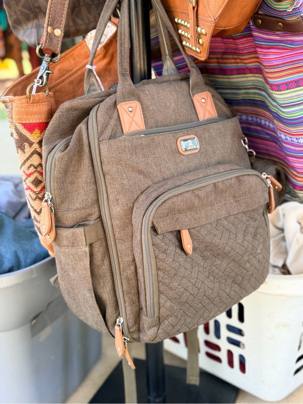 Olive green backpack or diaper bag